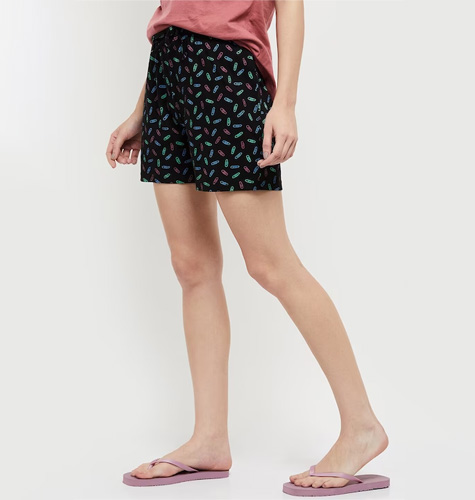 Women Black & Green Printed Lounge Shorts